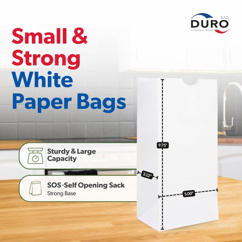 Duro 4# White Paper Lunch Bags 100-Count, Bulk Disposable Paper Bags, Small SOS for Popcorn Candy, Snacks & Treats - 5.00 x3.12 x 9.75 Inches - Image 4